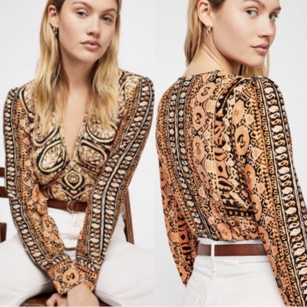 EUC FREE PEOPLE WILD AND PATTERNED BLOUSE